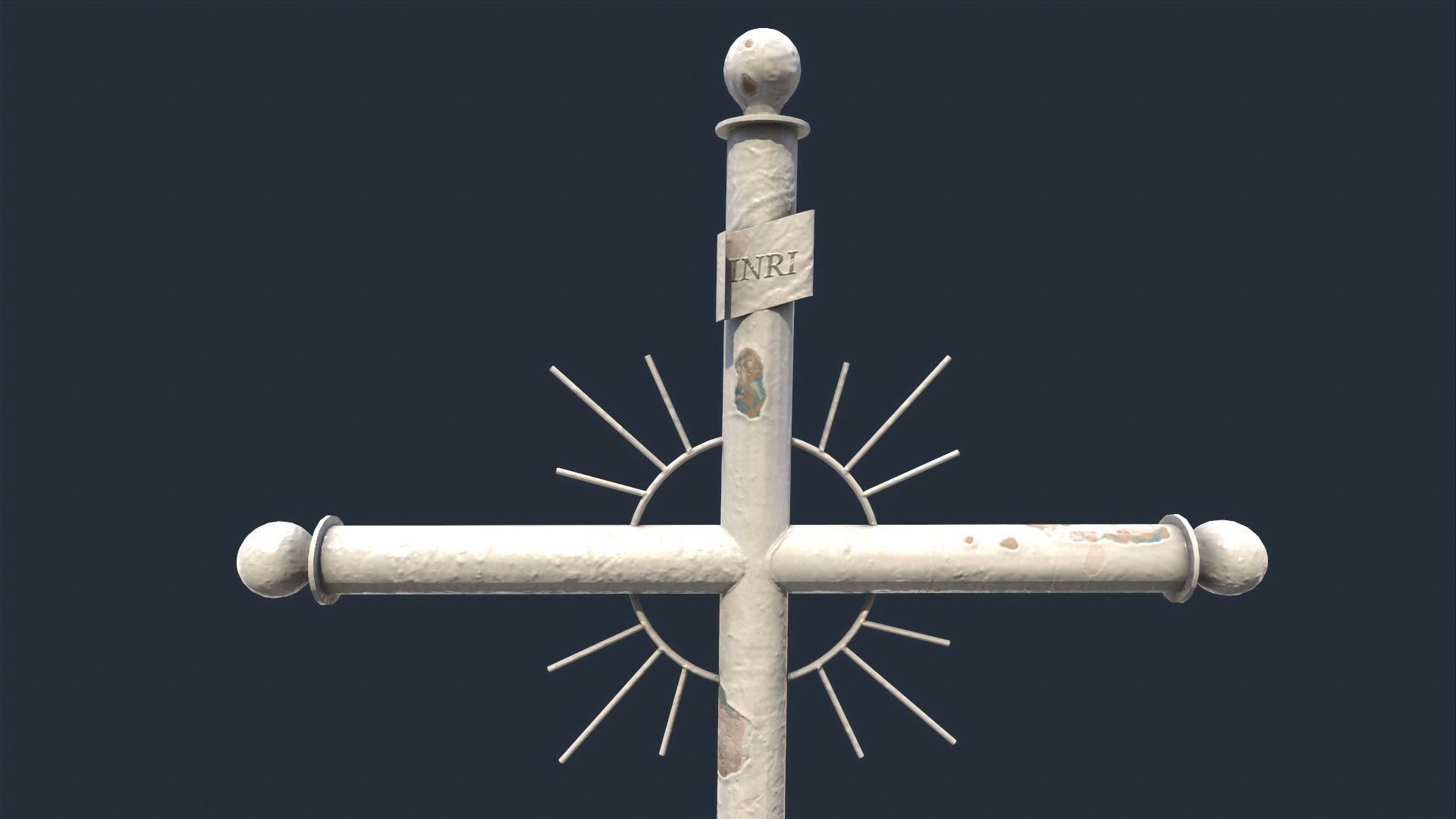 White Fenced Grave Low-poly 3D model_8