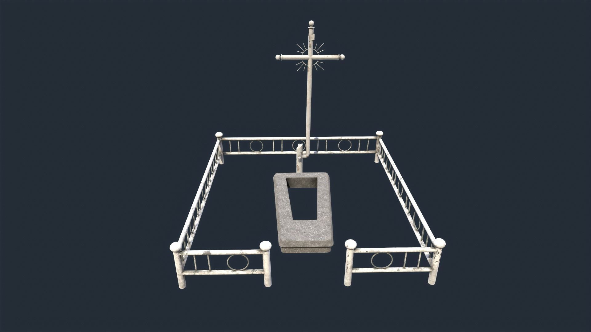 White Fenced Grave Low-poly 3D model_1