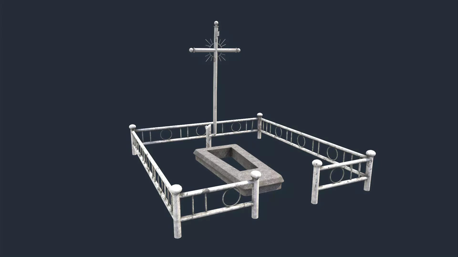 White Fenced Grave Low-poly 3D model_0
