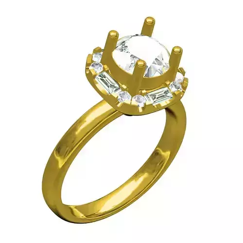 Round and Baguette Micro Pave Setting Engagement Ring