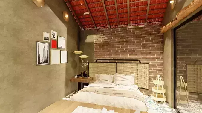Natural rustic bedroom interior 3D lumion file