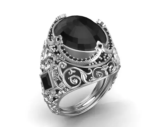 Black Onyx Stone Oval Gents Ring 3D print model