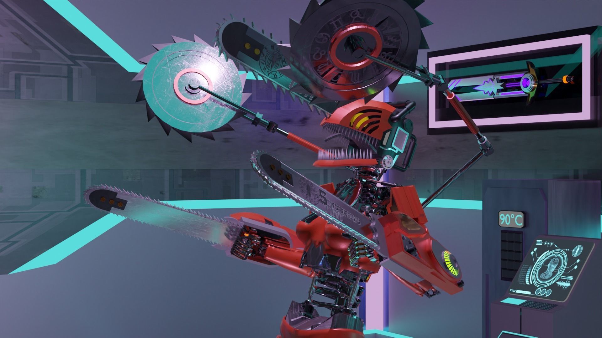 Mechanical Chainsaw Man Girl Version 1 Low-poly 3D model_3