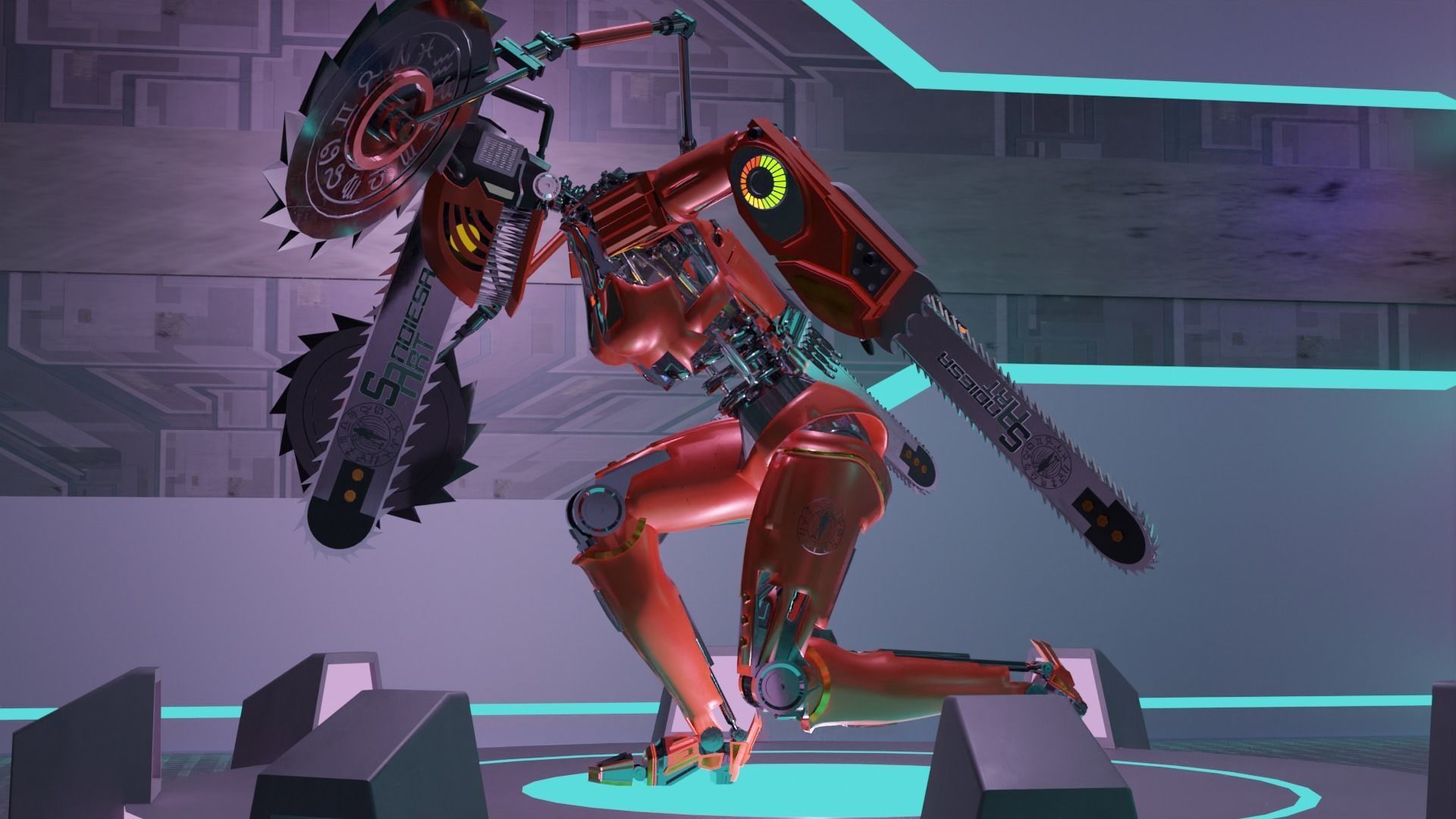 Mechanical Chainsaw Man Girl Version 1 Low-poly 3D model_1