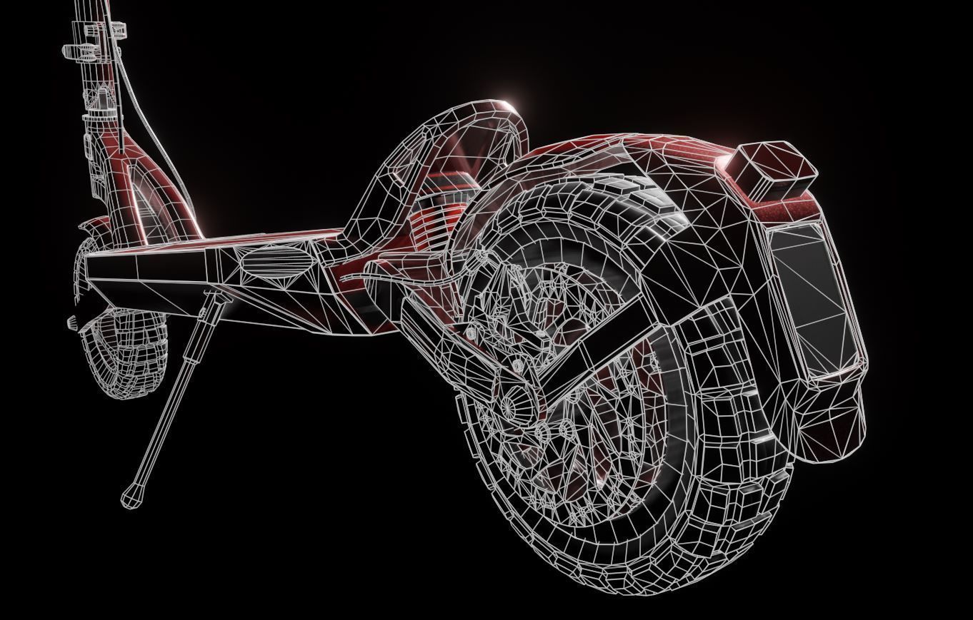 Offroad E-Scooter Red Low-poly 3D model_4