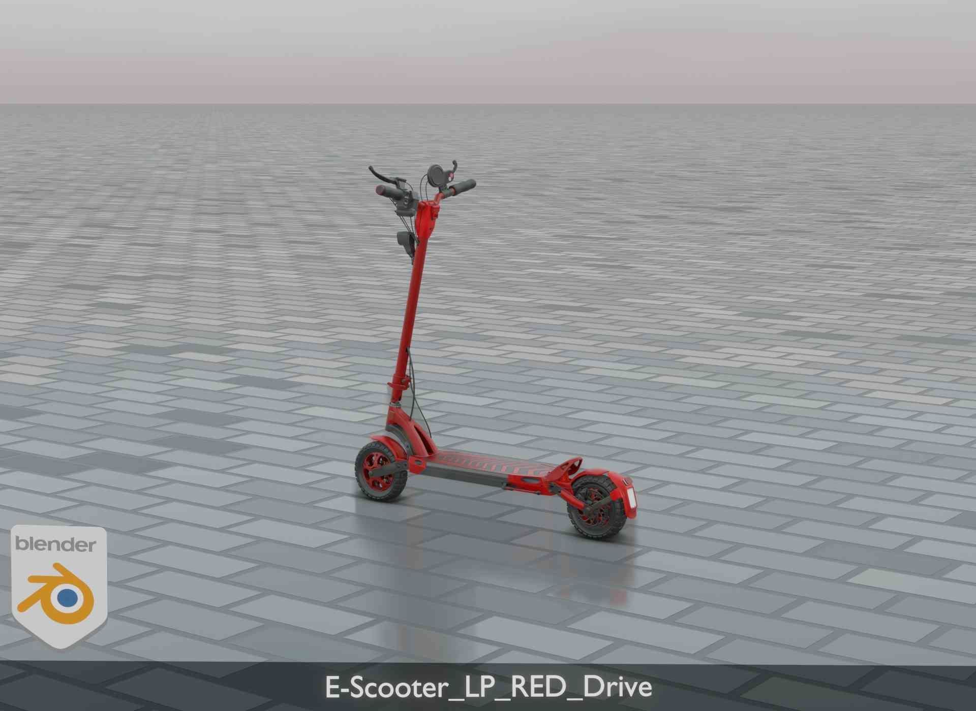 Offroad E-Scooter Red Low-poly 3D model_21