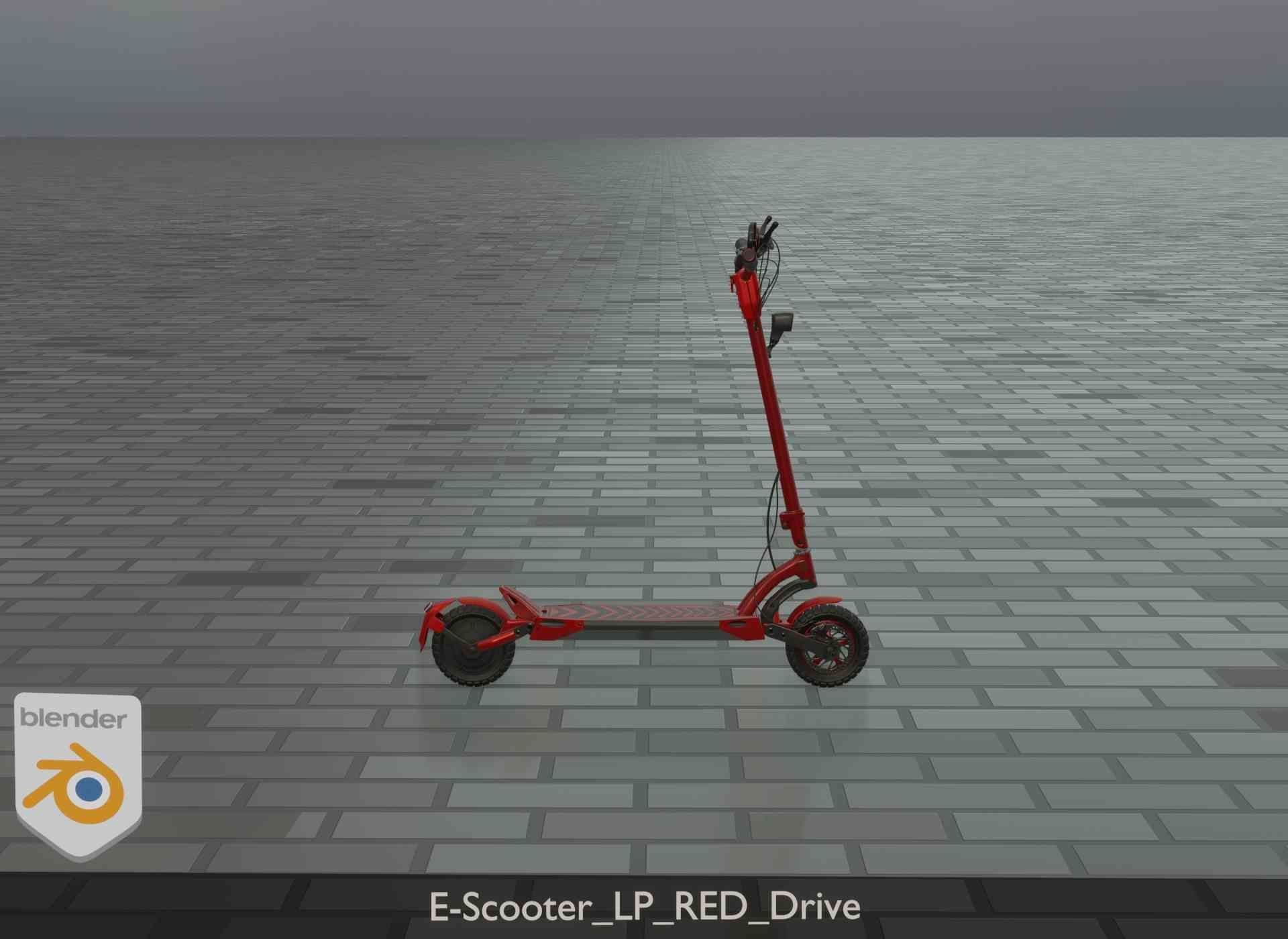 Offroad E-Scooter Red Low-poly 3D model_35