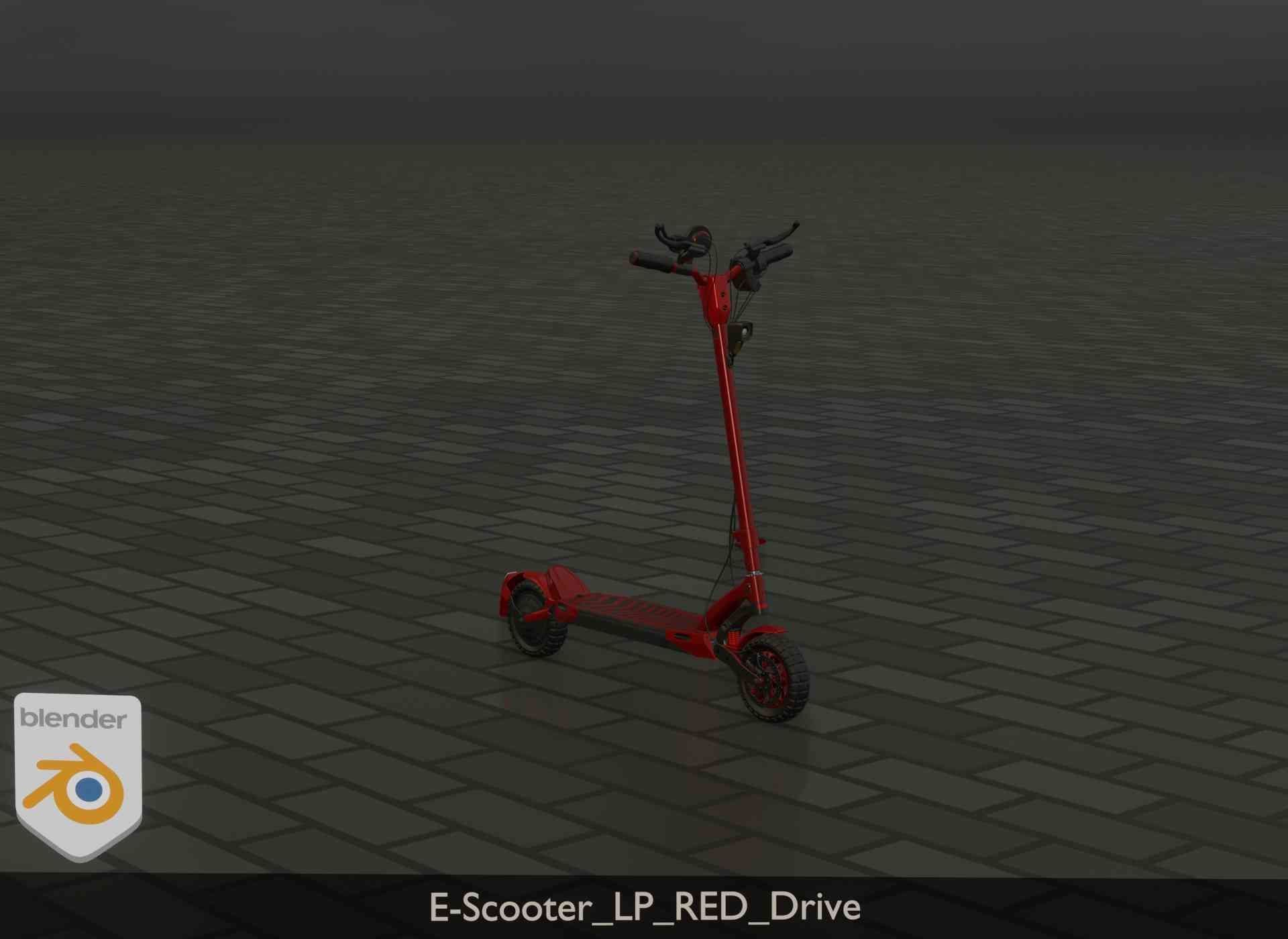 Offroad E-Scooter Red Low-poly 3D model_36
