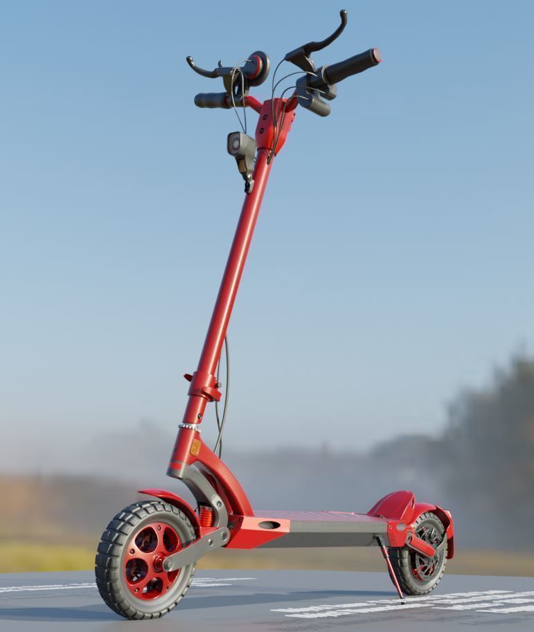 Offroad E-Scooter Red Low-poly 3D model_1