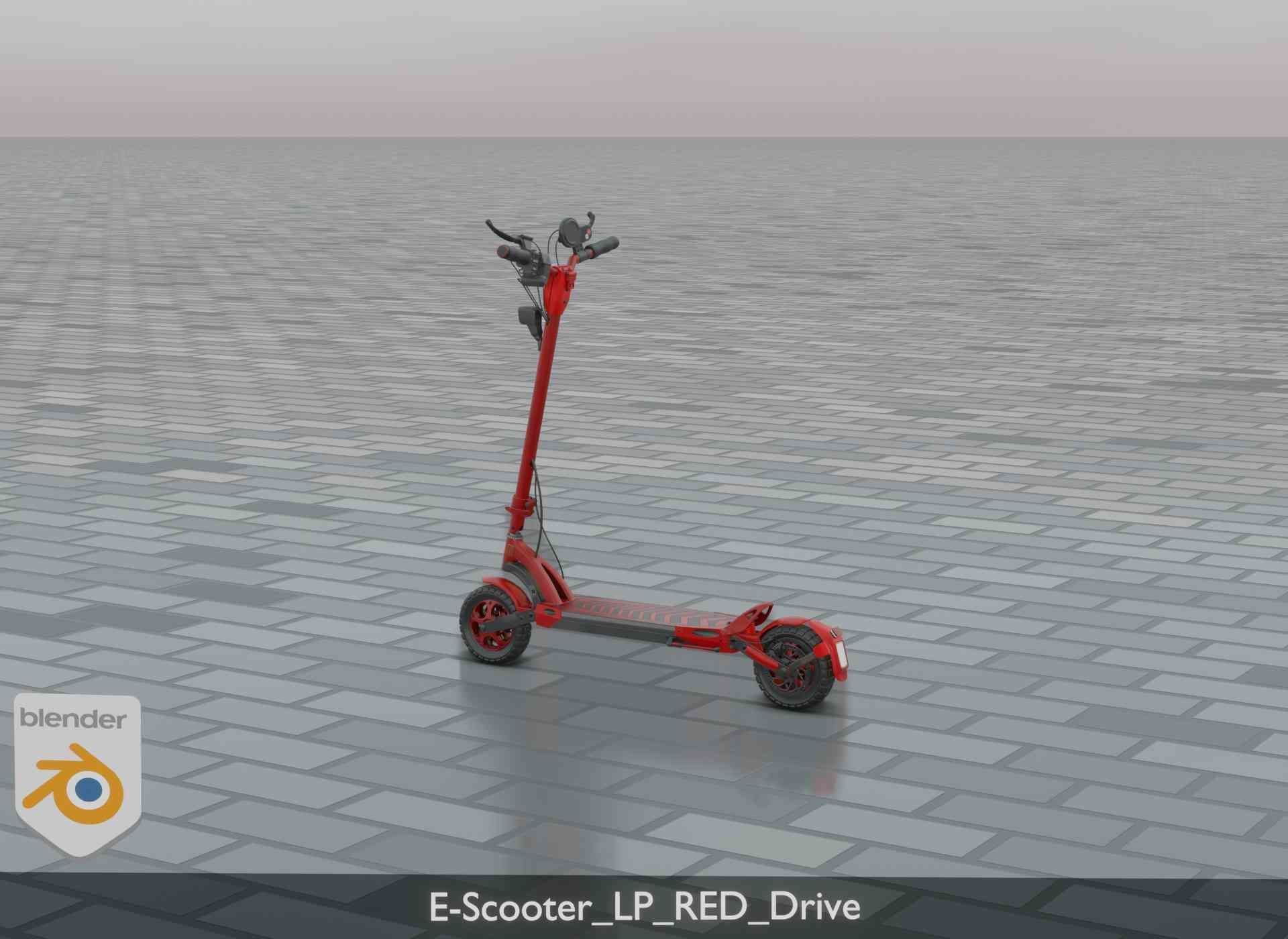 Offroad E-Scooter Red Low-poly 3D model_20
