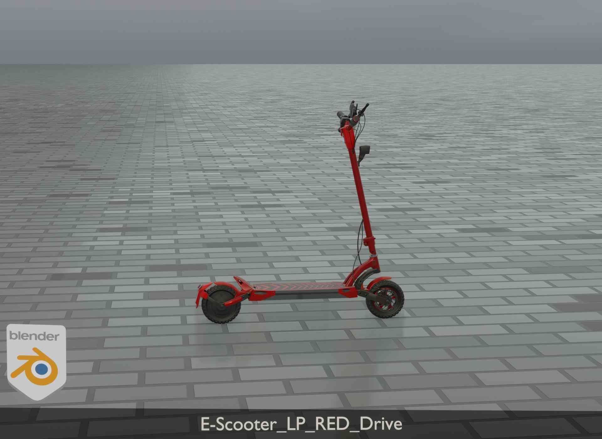 Offroad E-Scooter Red Low-poly 3D model_33