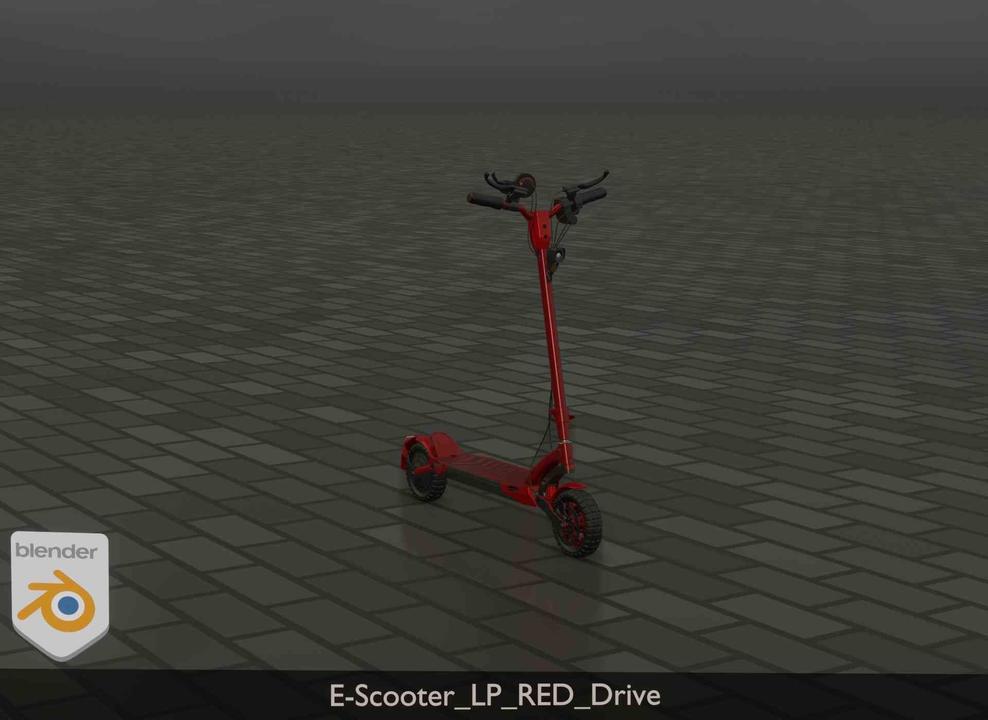 Offroad E-Scooter Red Low-poly 3D model_38
