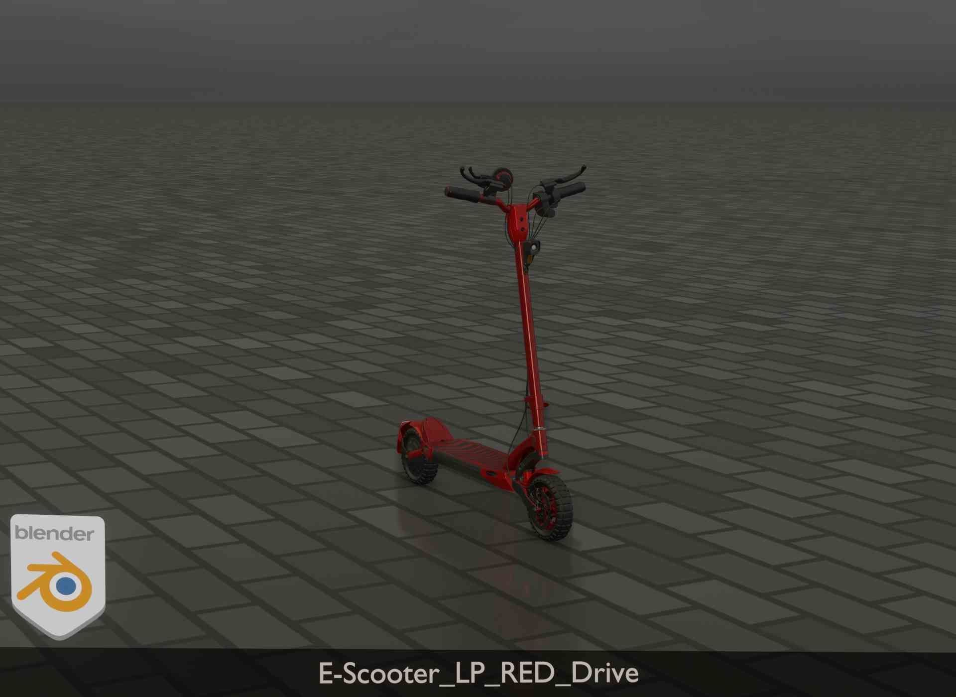 Offroad E-Scooter Red Low-poly 3D model_39