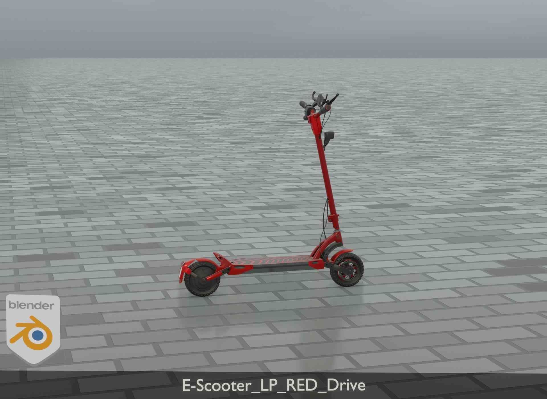 Offroad E-Scooter Red Low-poly 3D model_31