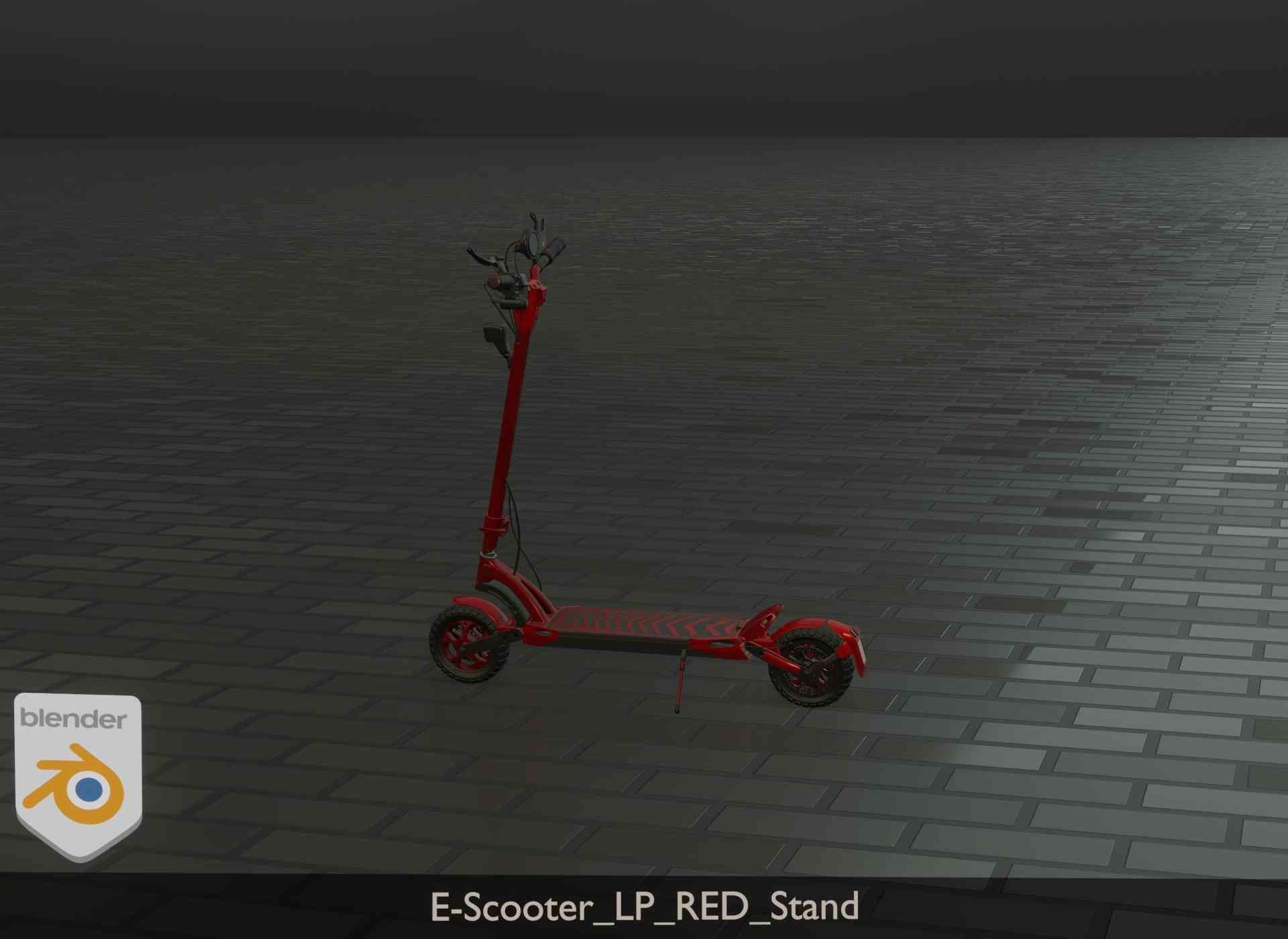 Offroad E-Scooter Red Low-poly 3D model_99