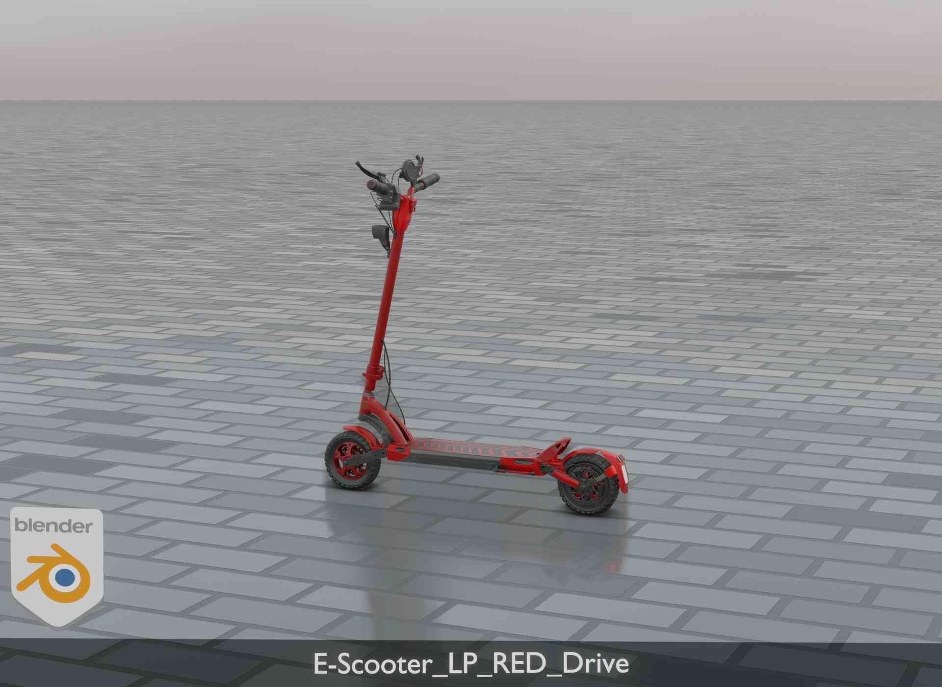 Offroad E-Scooter Red Low-poly 3D model_18