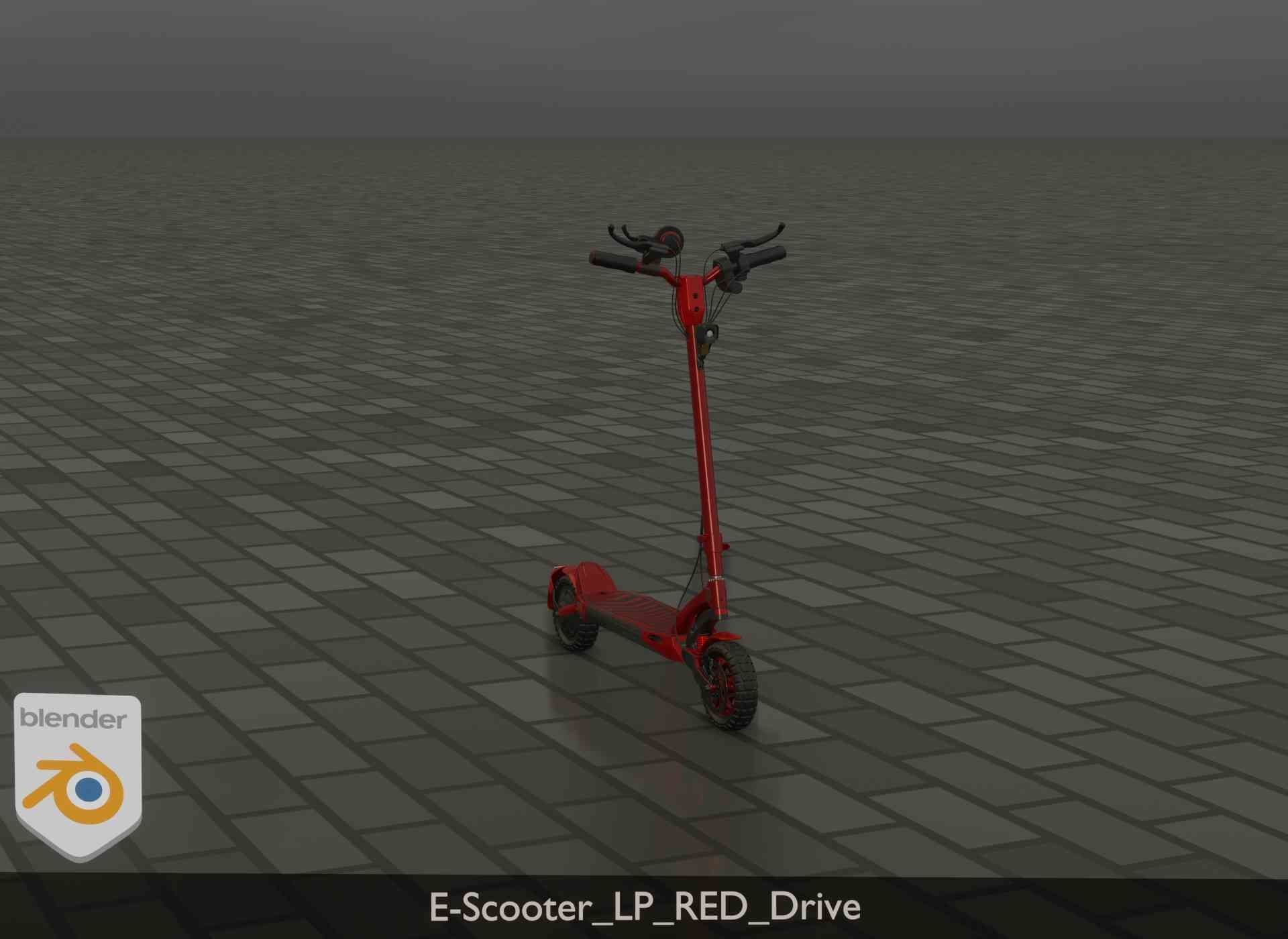 Offroad E-Scooter Red Low-poly 3D model_40
