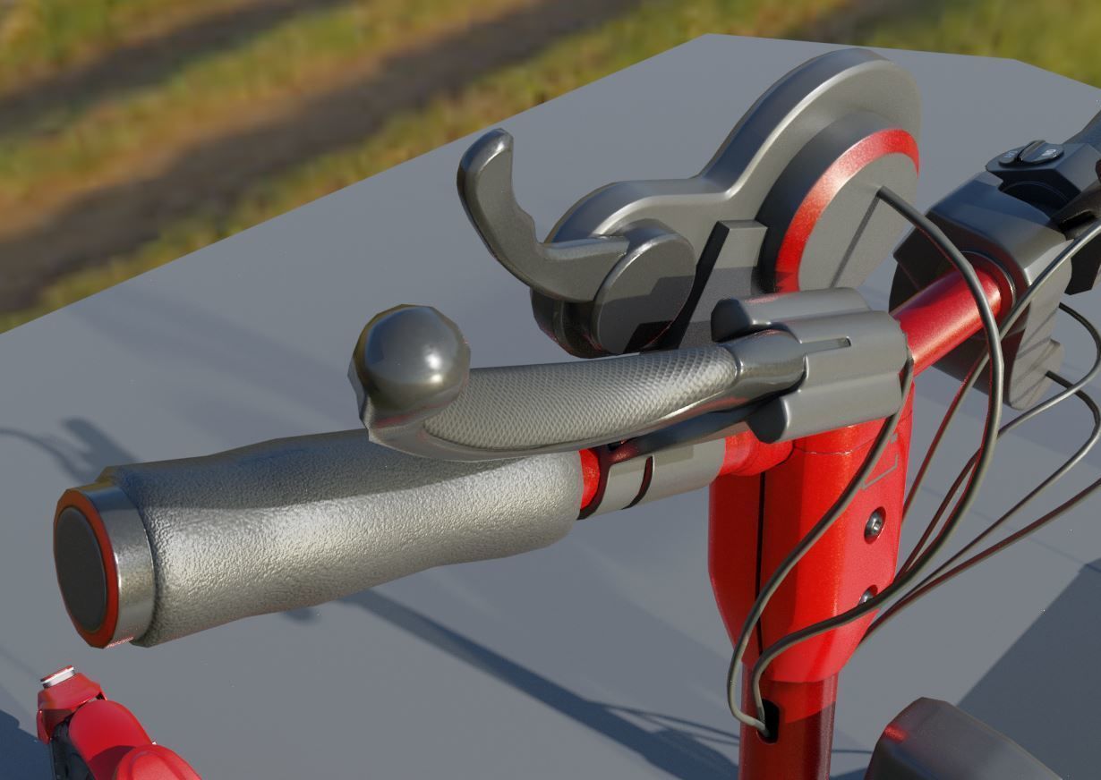 Offroad E-Scooter Red Low-poly 3D model_10