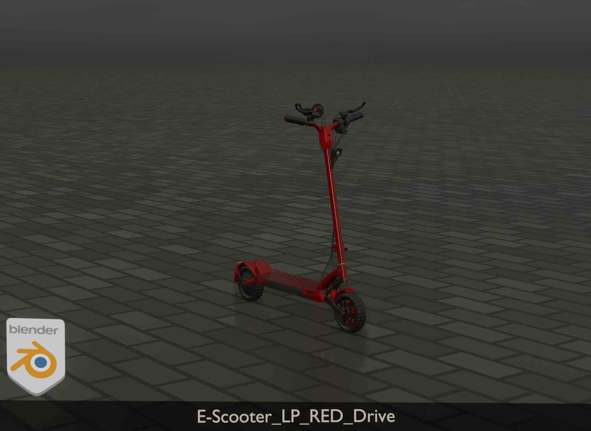 Offroad E-Scooter Red Low-poly 3D model_37