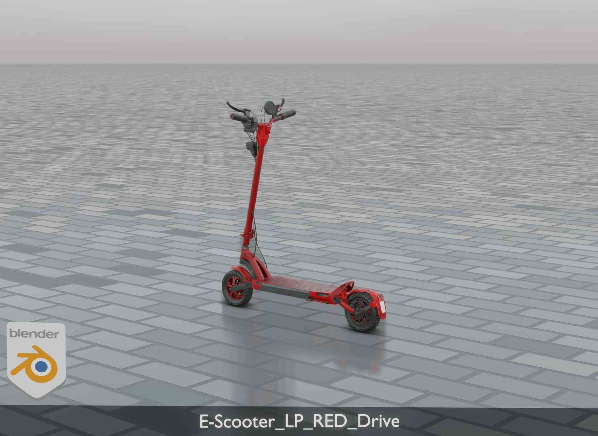 Offroad E-Scooter Red Low-poly 3D model_22