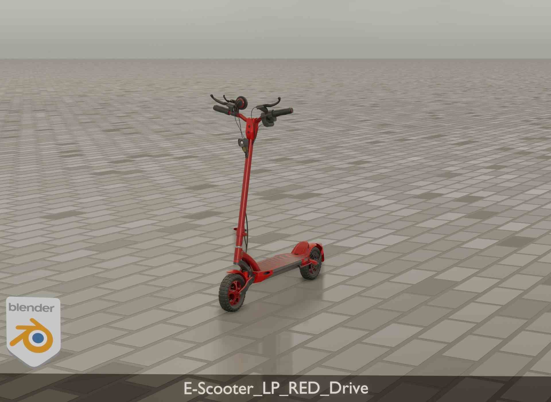 Offroad E-Scooter Red Low-poly 3D model_43