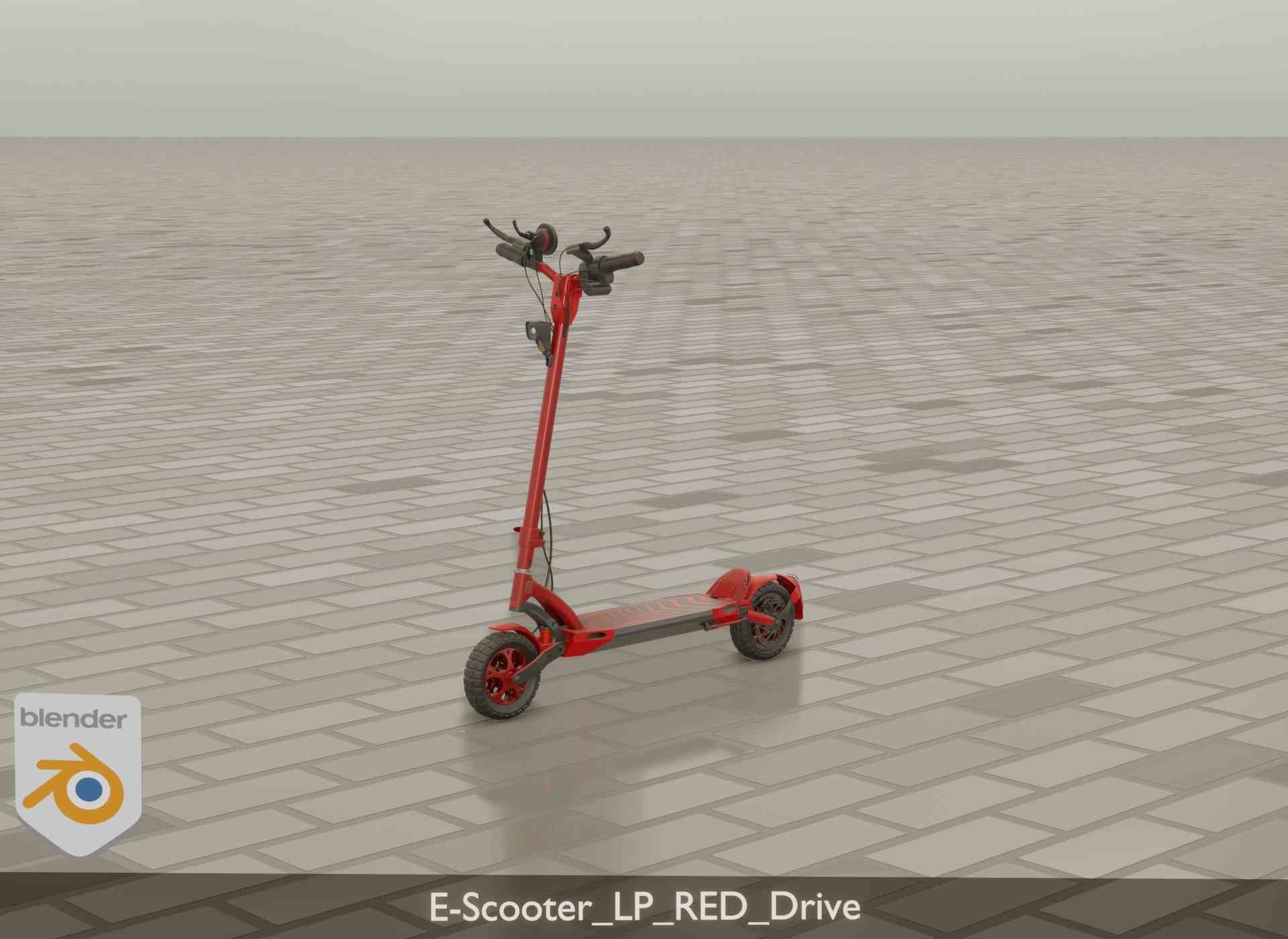 Offroad E-Scooter Red Low-poly 3D model_47