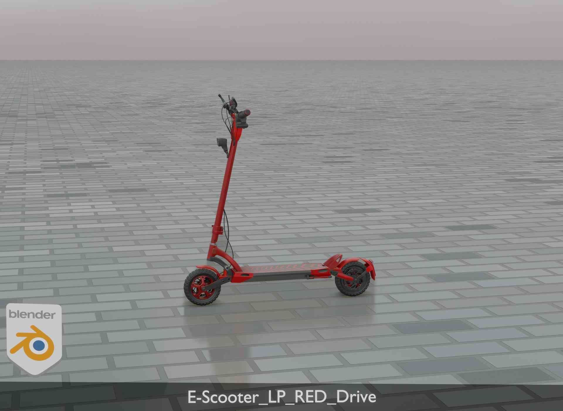 Offroad E-Scooter Red Low-poly 3D model_78