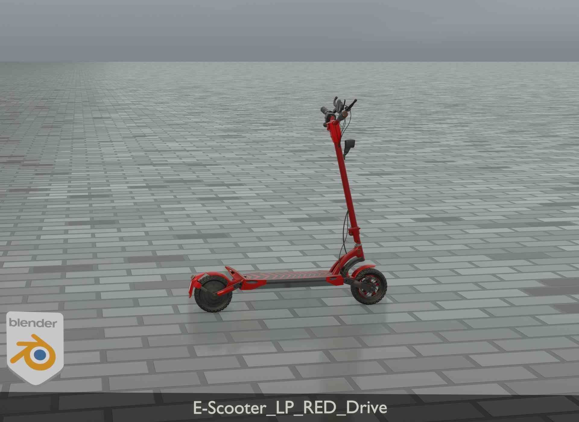 Offroad E-Scooter Red Low-poly 3D model_32