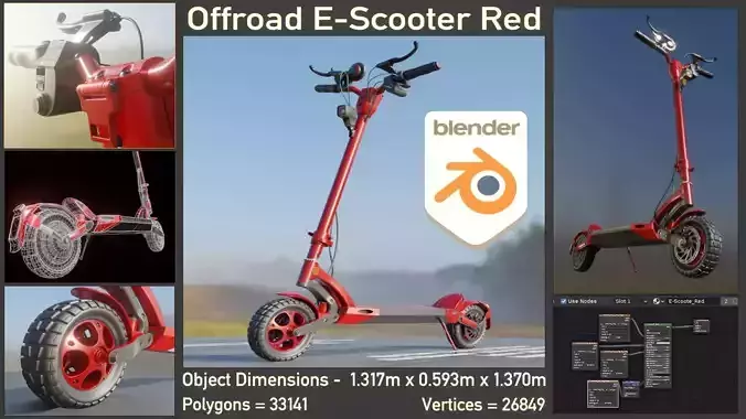 Offroad E-Scooter Red Low-poly 3D model