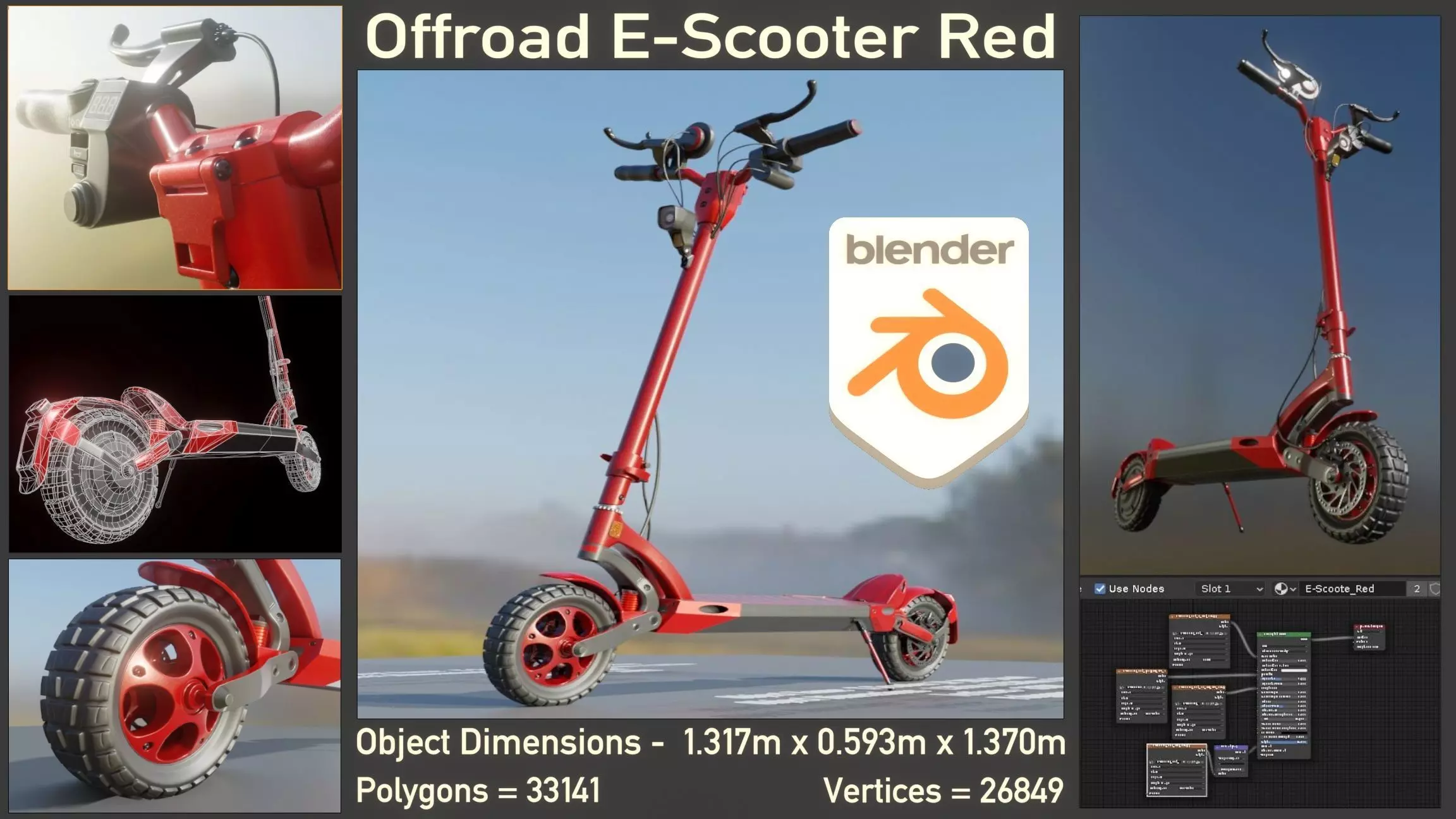 Offroad E-Scooter Red Low-poly 3D model_0