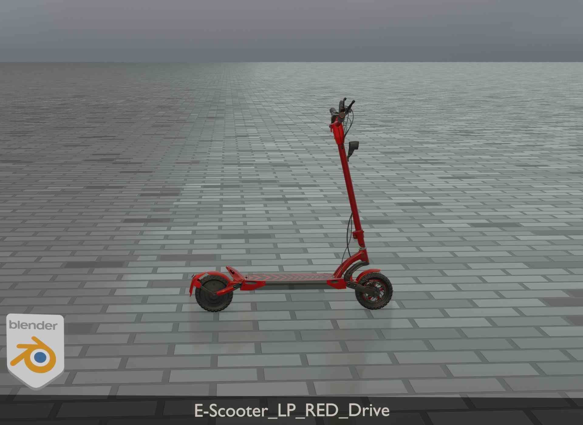 Offroad E-Scooter Red Low-poly 3D model_34
