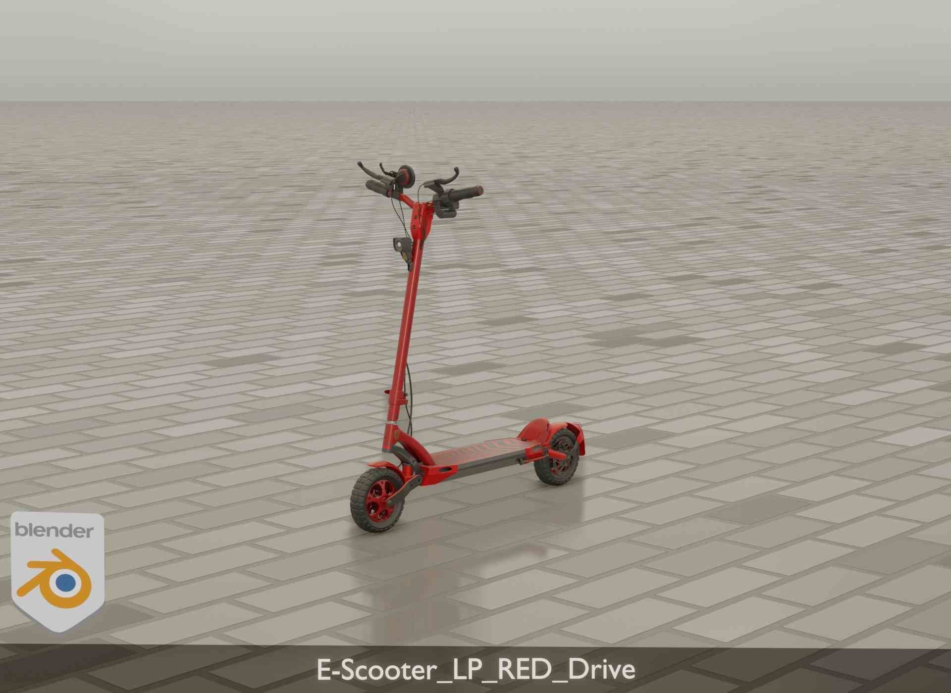 Offroad E-Scooter Red Low-poly 3D model_46