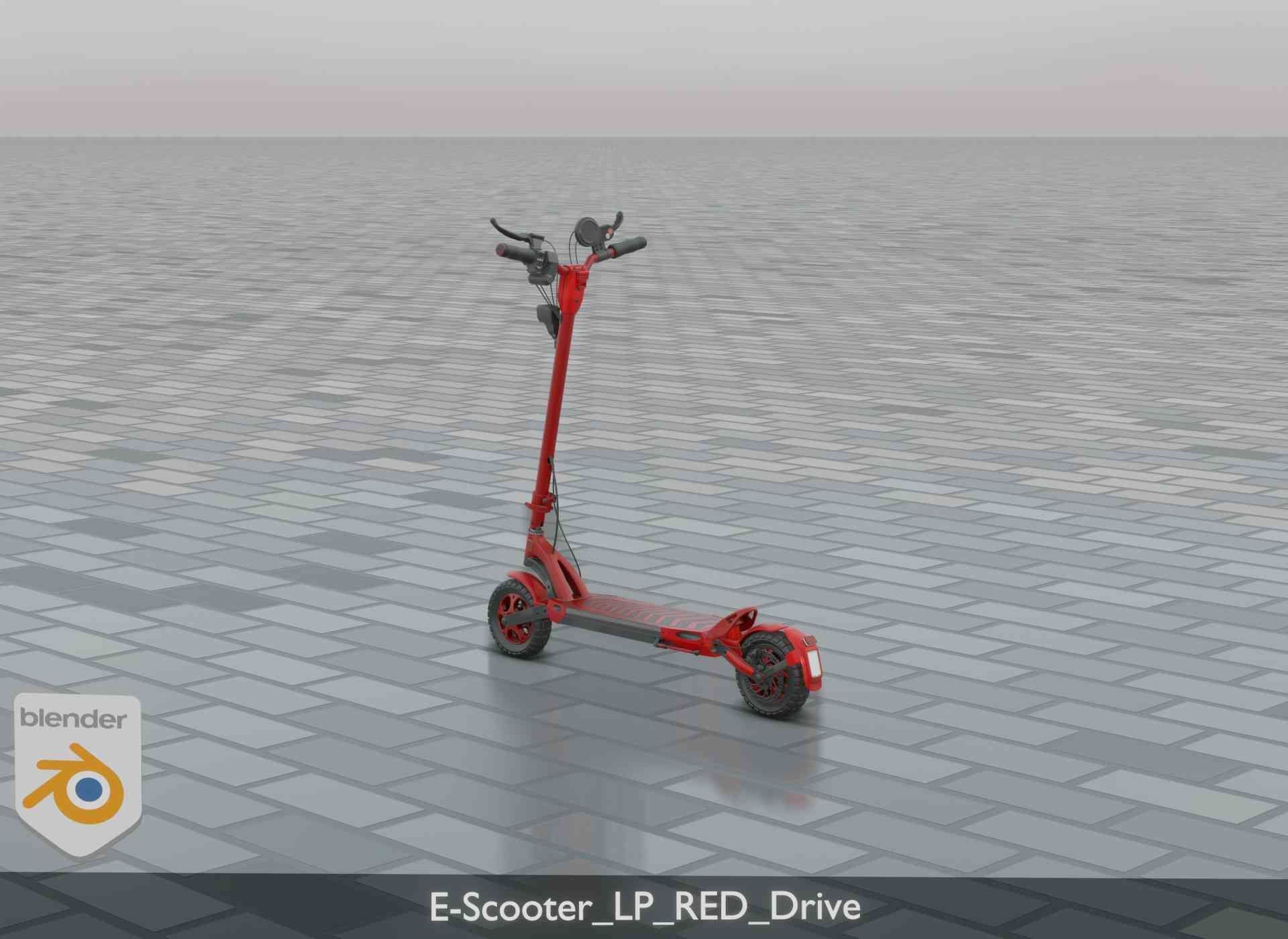 Offroad E-Scooter Red Low-poly 3D model_23