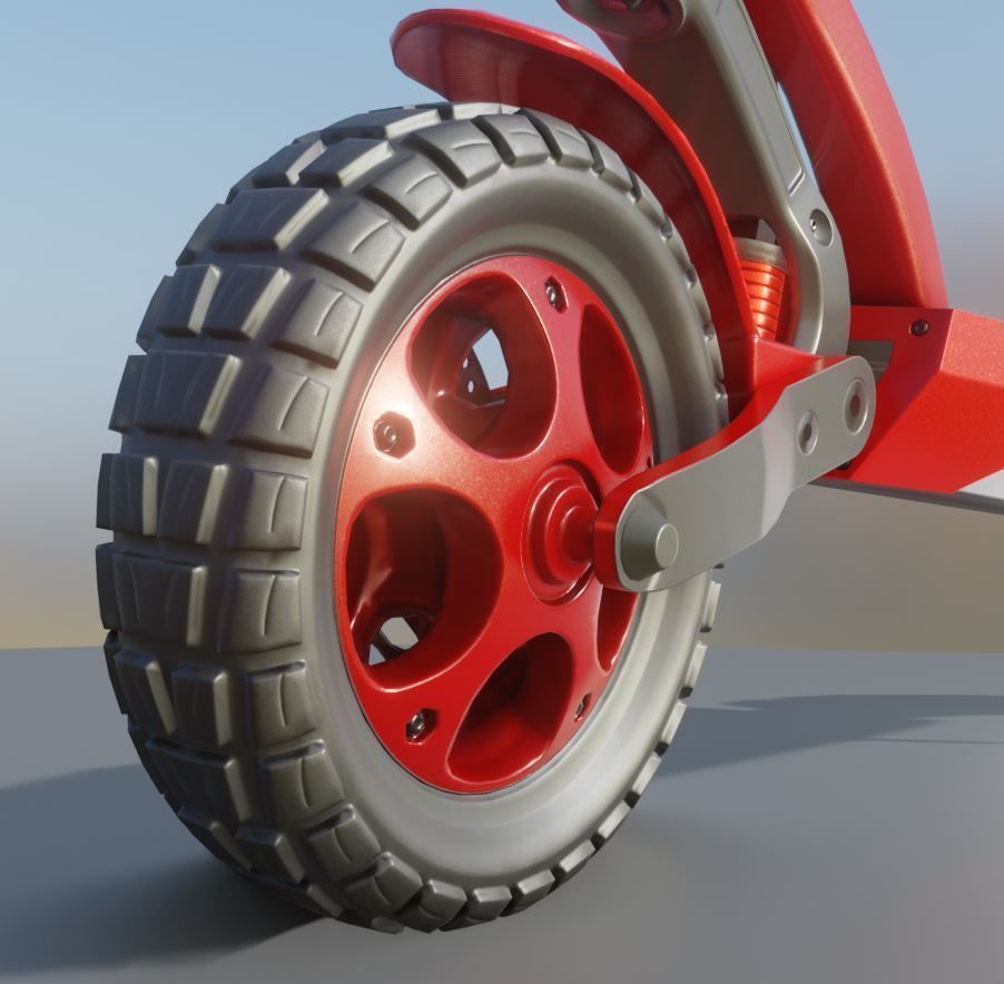 Offroad E-Scooter Red Low-poly 3D model_6