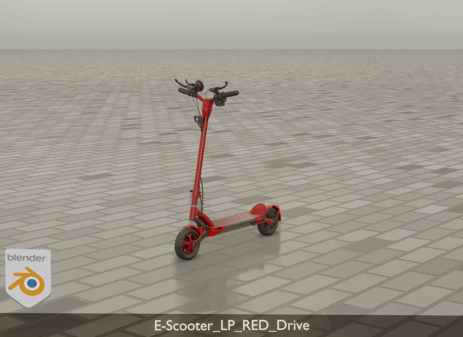 Offroad E-Scooter Red Low-poly 3D model_45