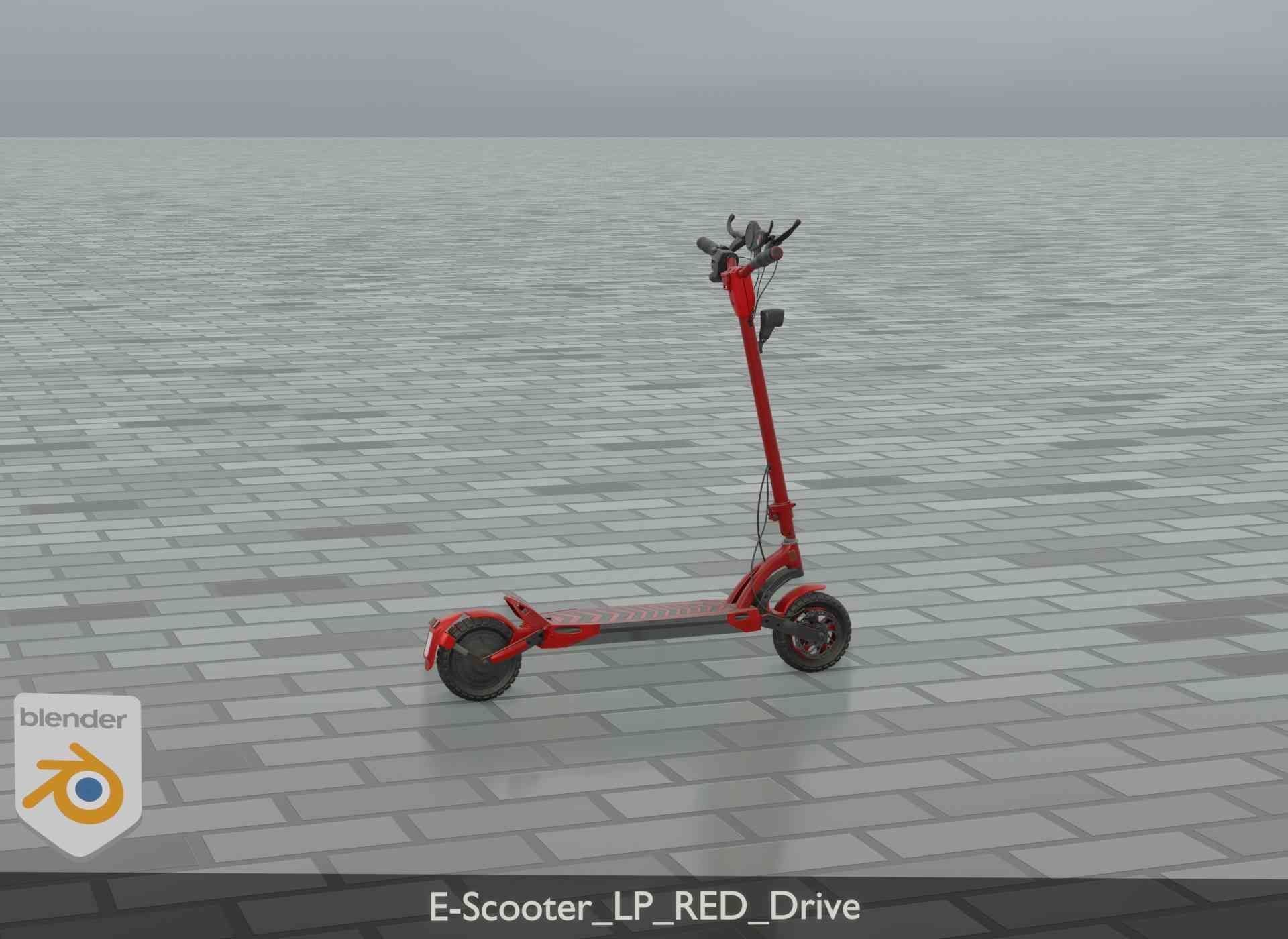 Offroad E-Scooter Red Low-poly 3D model_30