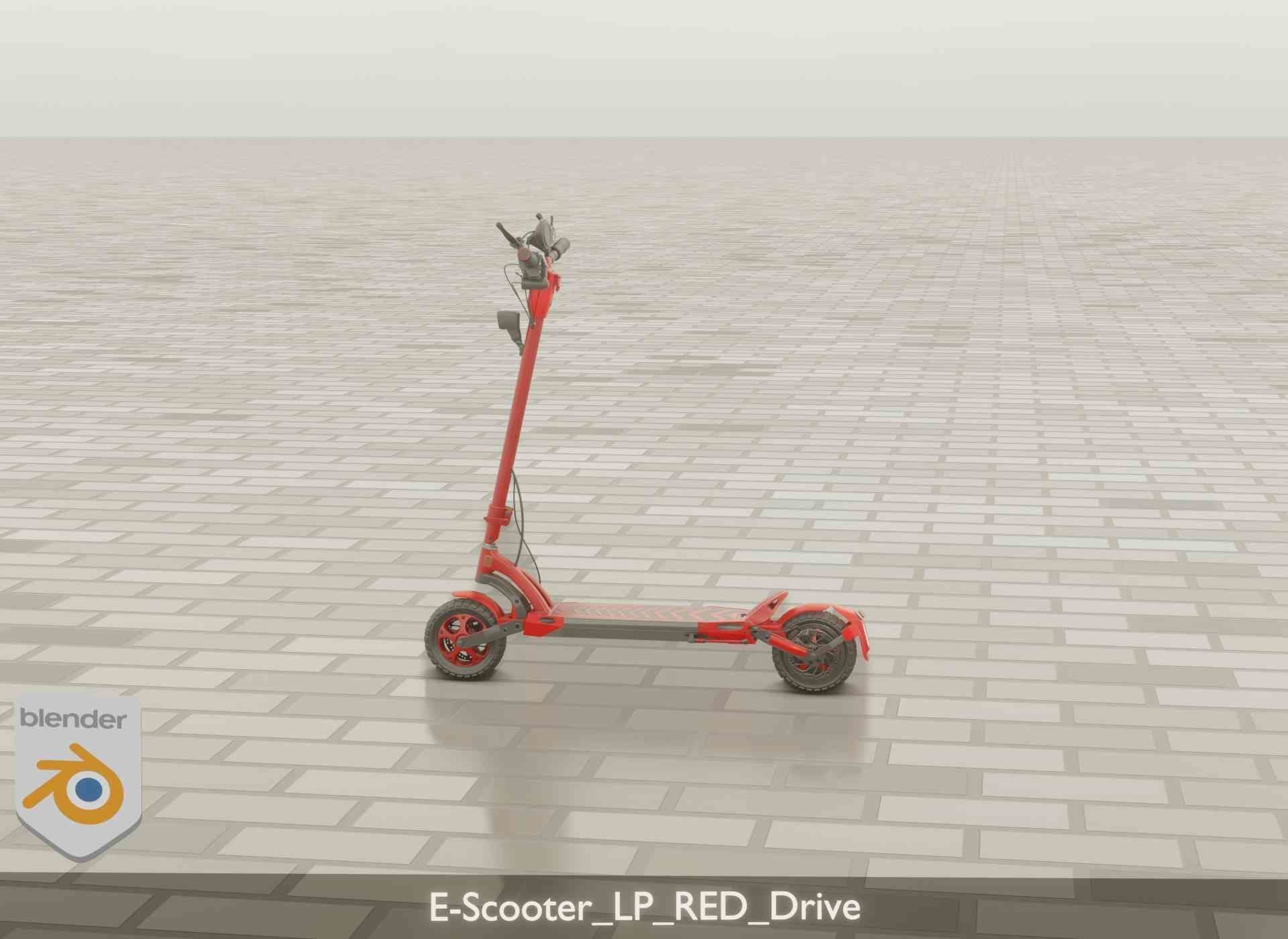 Offroad E-Scooter Red Low-poly 3D model_49
