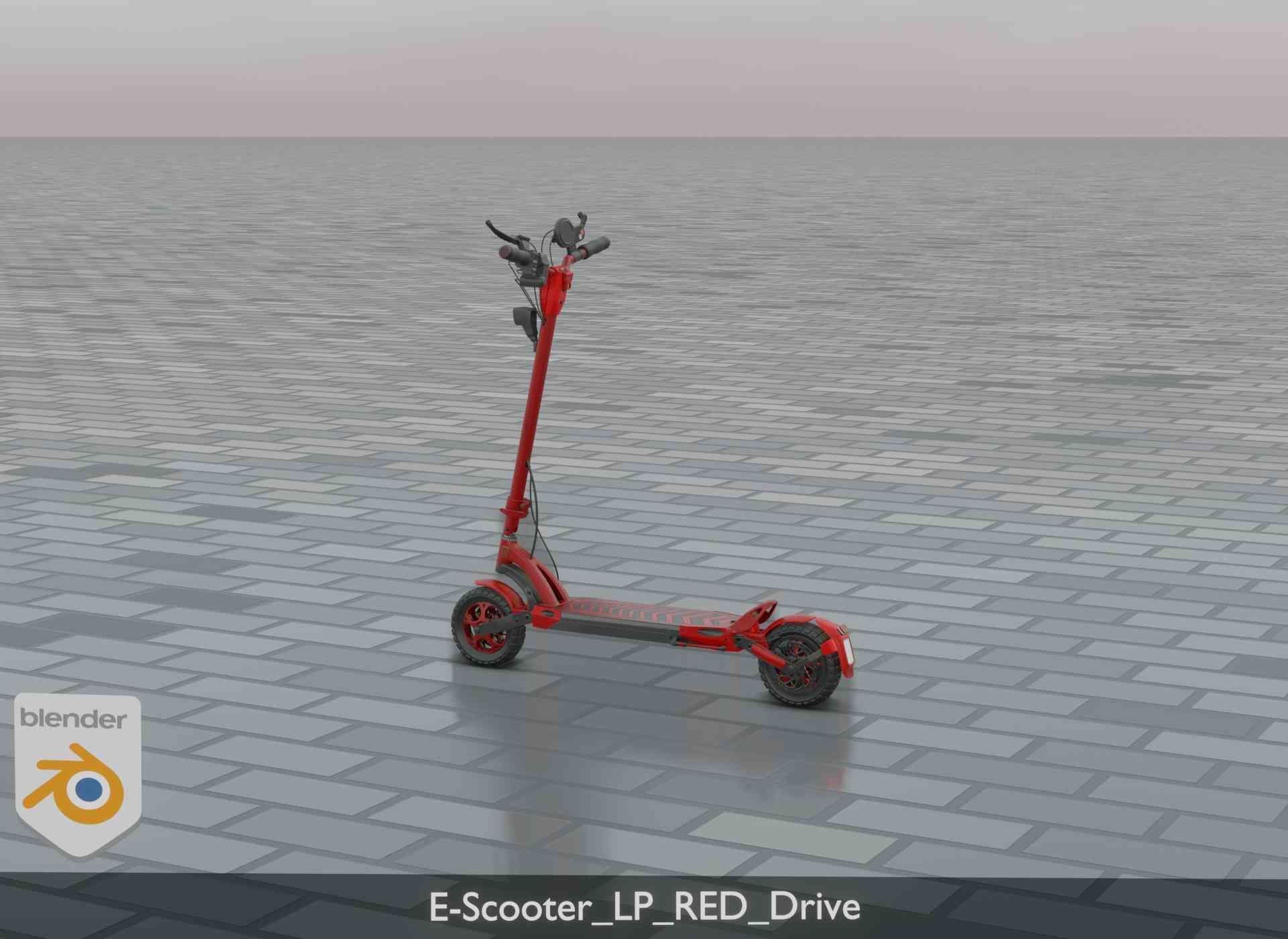 Offroad E-Scooter Red Low-poly 3D model_19