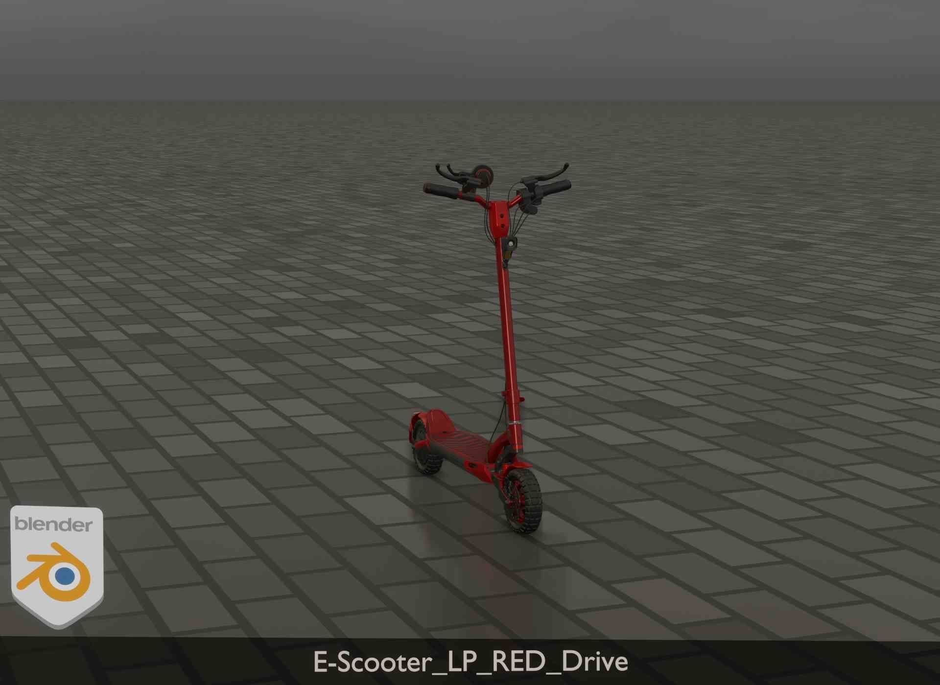 Offroad E-Scooter Red Low-poly 3D model_41