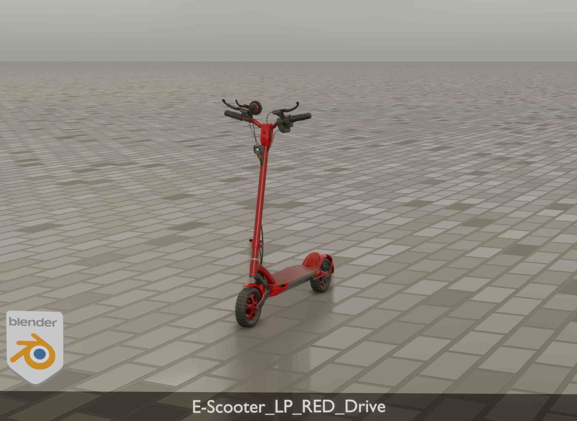 Offroad E-Scooter Red Low-poly 3D model_42