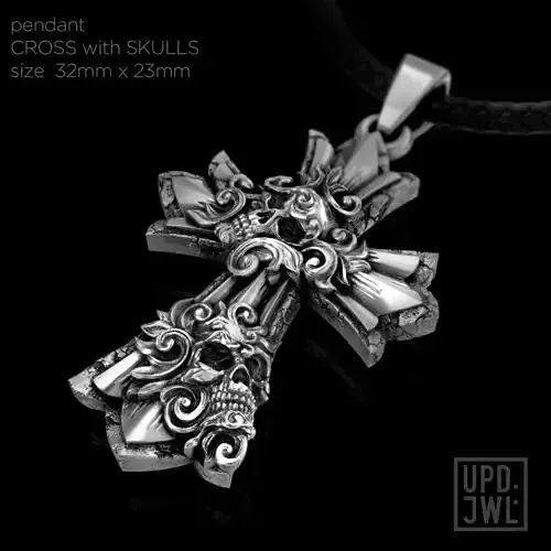 Cross with Skulls pendant Gold Silver 3D print model
