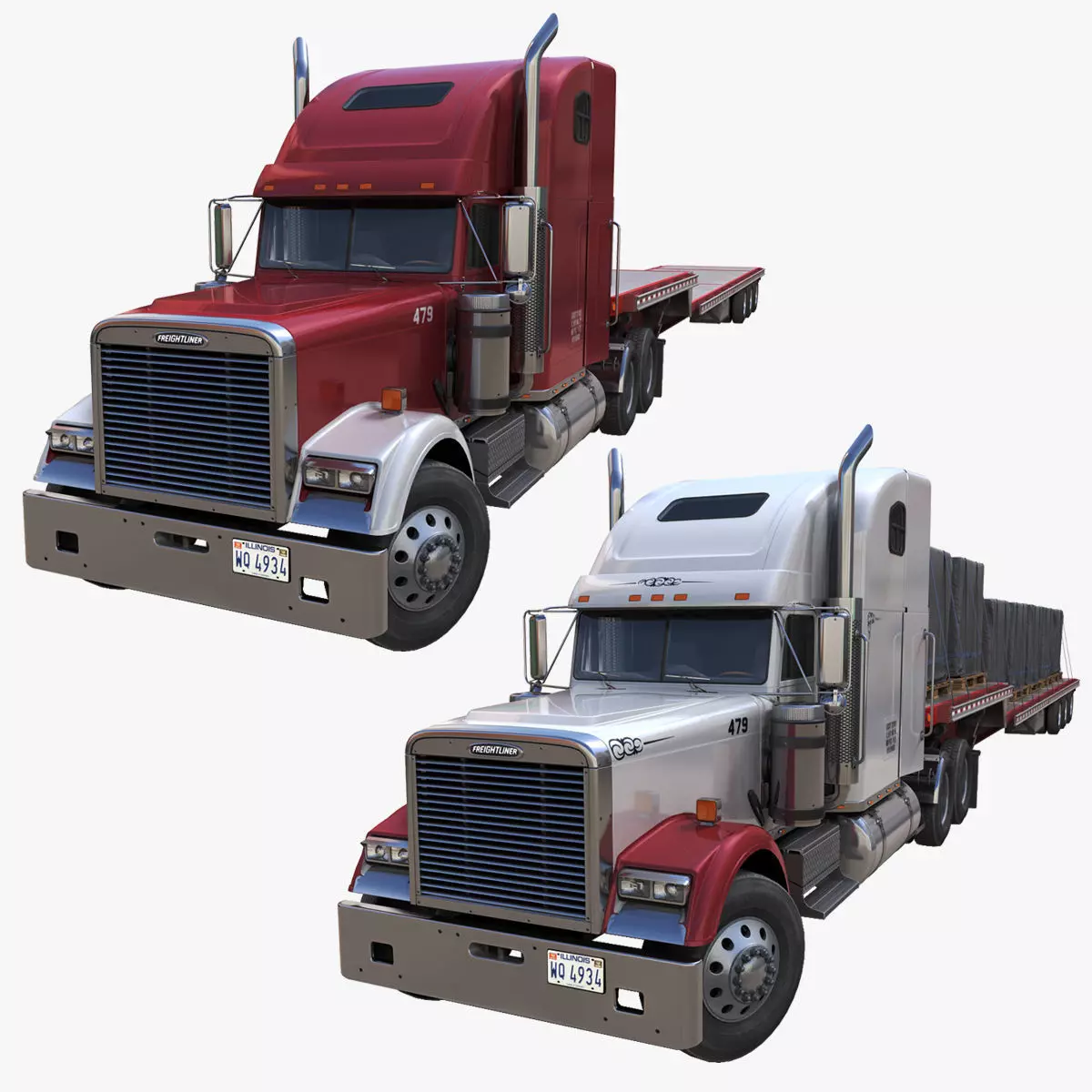 Freightliner Classic XL dropdeck semitrailer Low-poly 3D model
