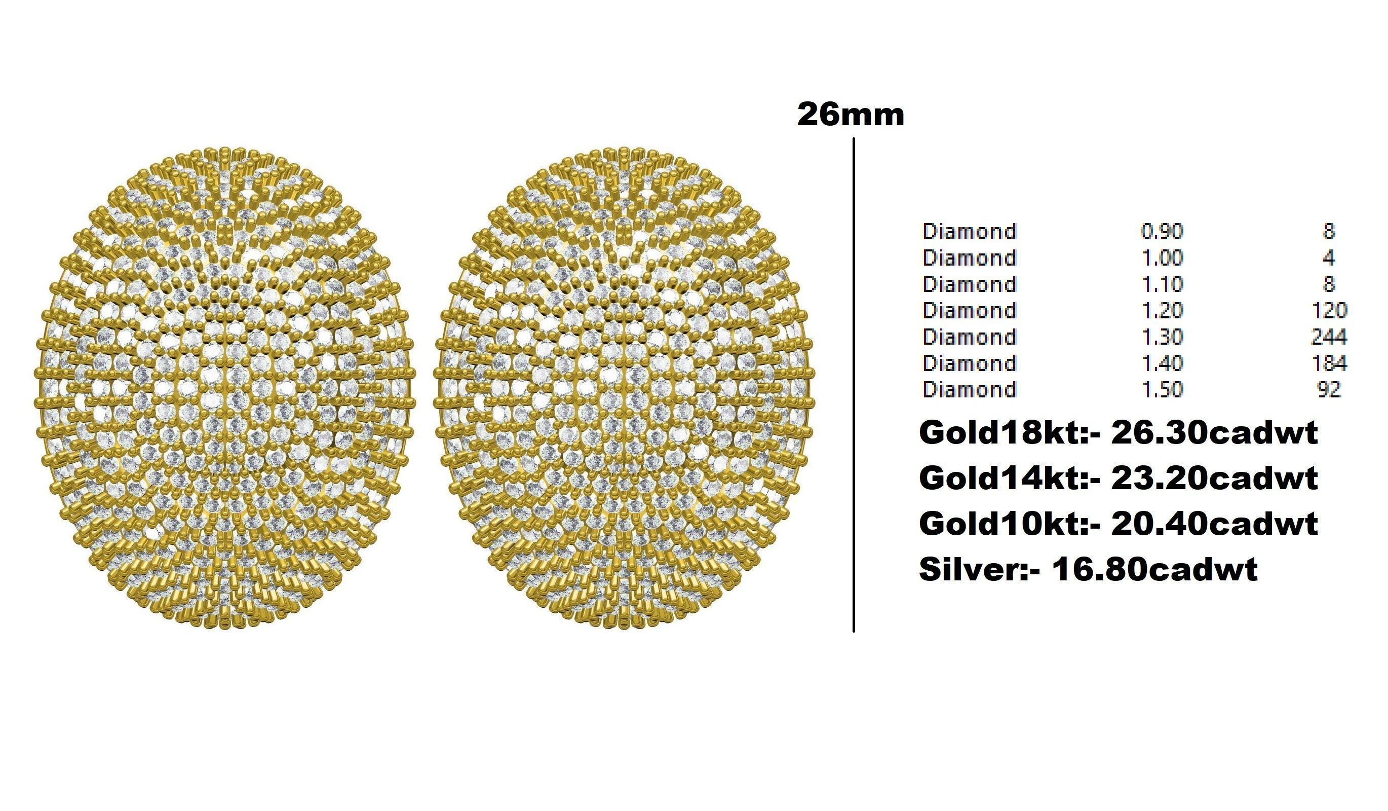 Ellipse Shape Fully Diamond Earring 3D print model_12