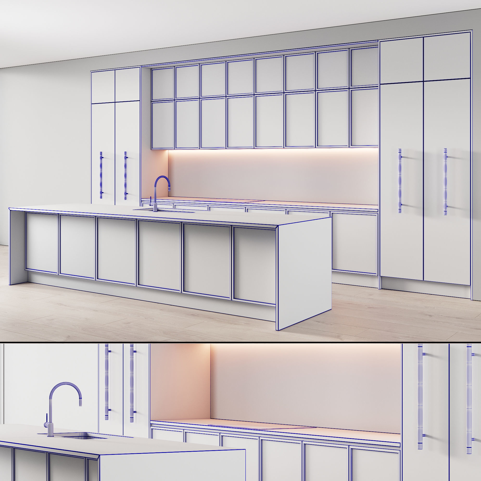 109 modern kitchen 06 white wood neoclassic 3D model_8