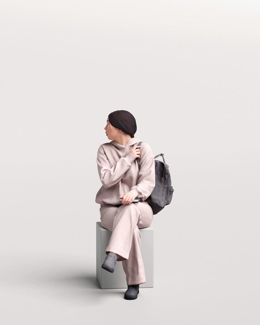 Humano Sitting Young Asian Girl 2203-9 3D model_3