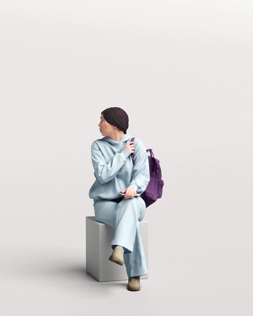 Humano Sitting Young Asian Girl 2203-9 3D model_9