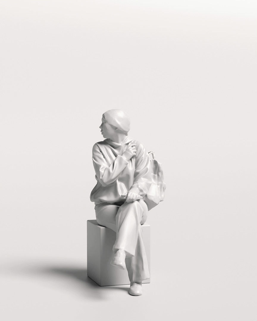 Humano Sitting Young Asian Girl 2203-9 3D model_12