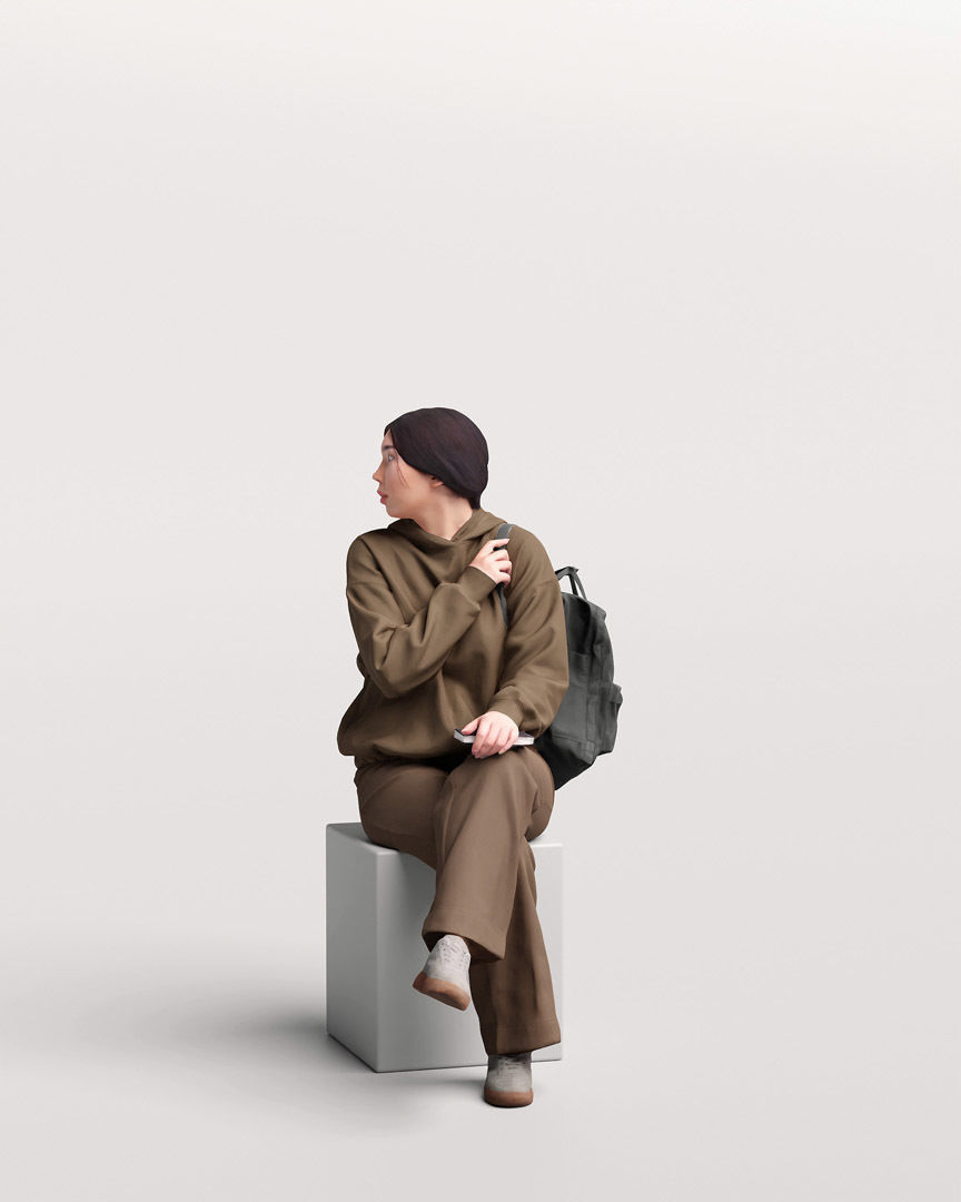 Humano Sitting Young Asian Girl 2203-9 3D model_10