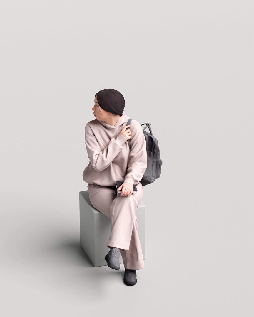 Humano Sitting Young Asian Girl 2203-9 3D model_8