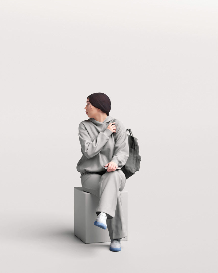 Humano Sitting Young Asian Girl 2203-9 3D model_11